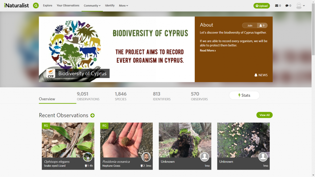 Biodiversity of Cyprus collection on iNaturalist 